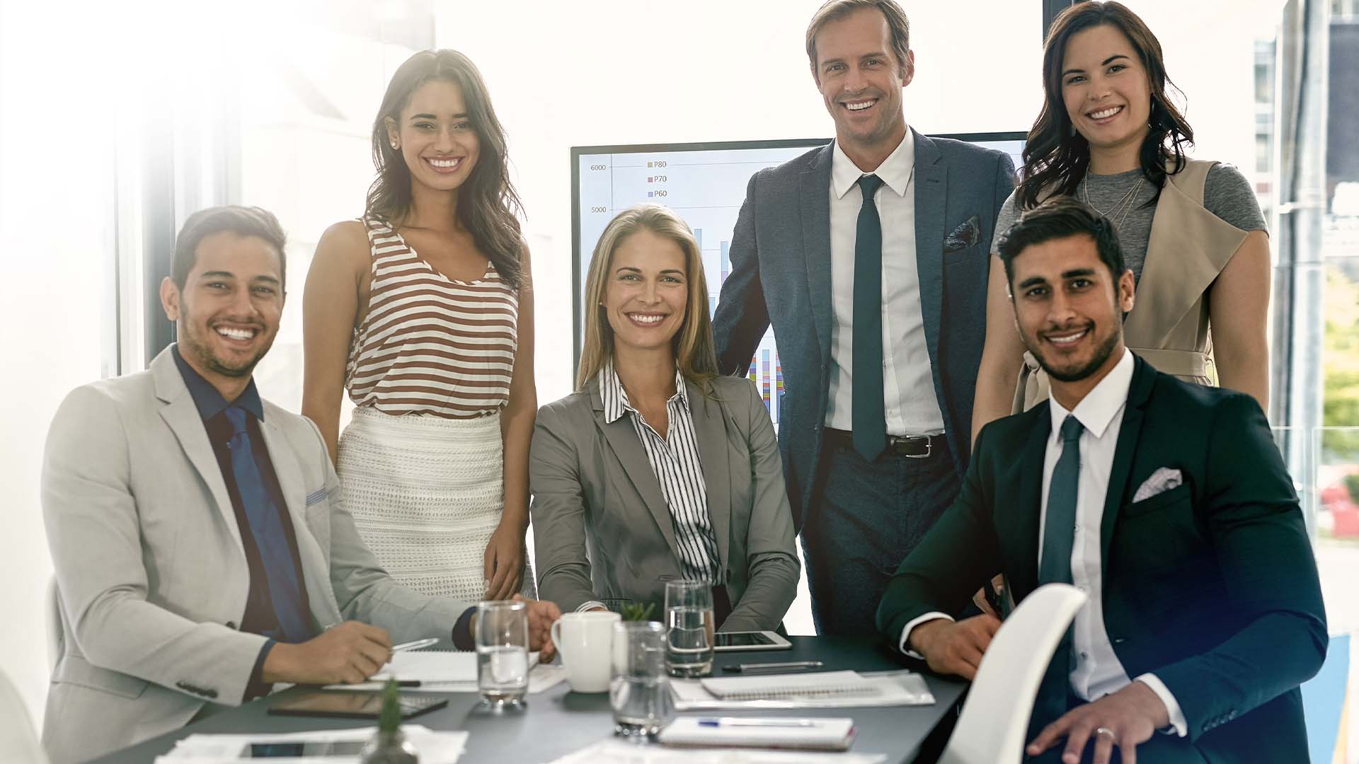 Diverse executive leadership team maintaining professional appearance while experiencing hidden psychological costs of leadership requiring mental health support