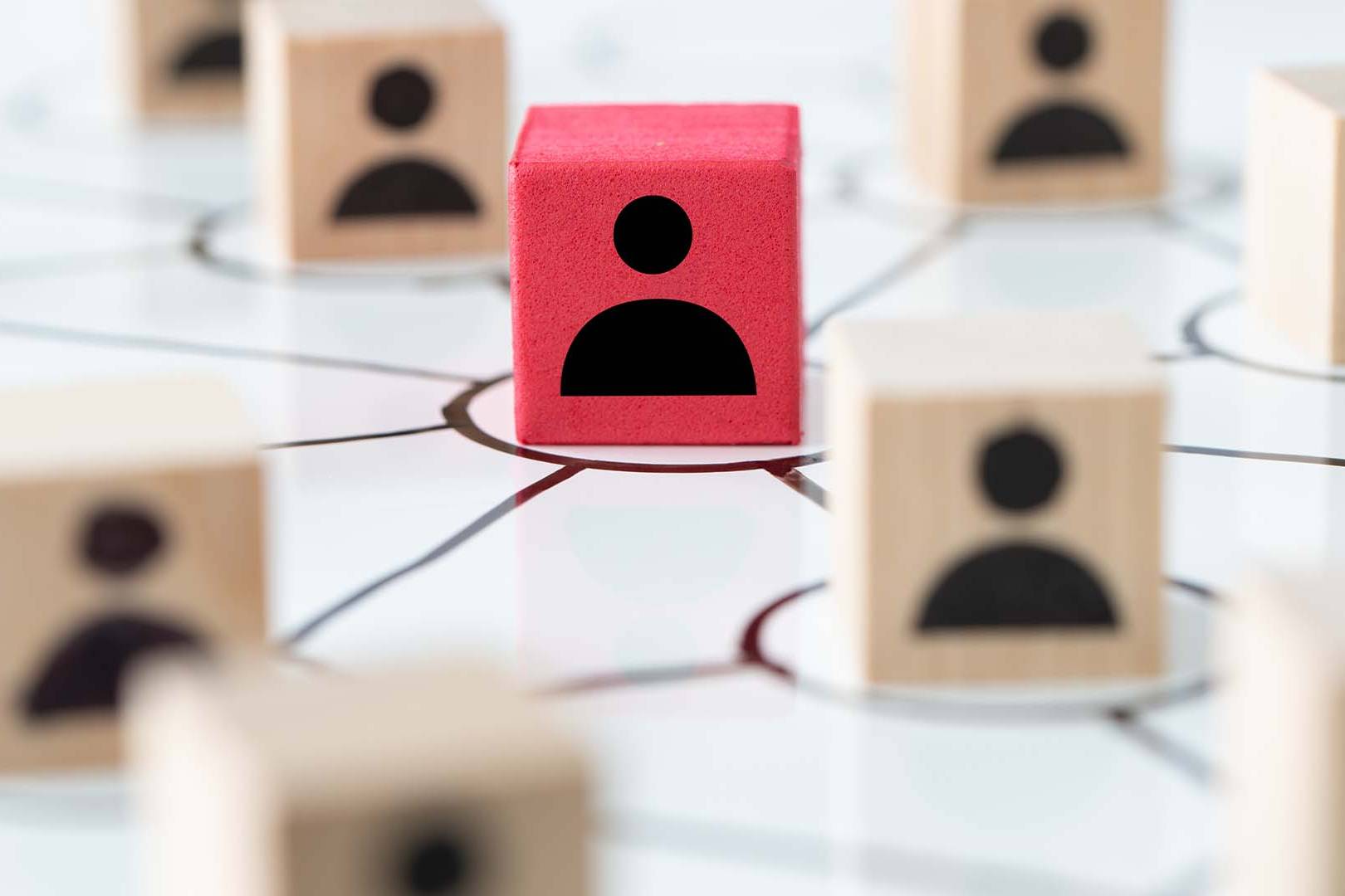 Abstract representation of a Compliance Director as a central red block within a complex professional network.