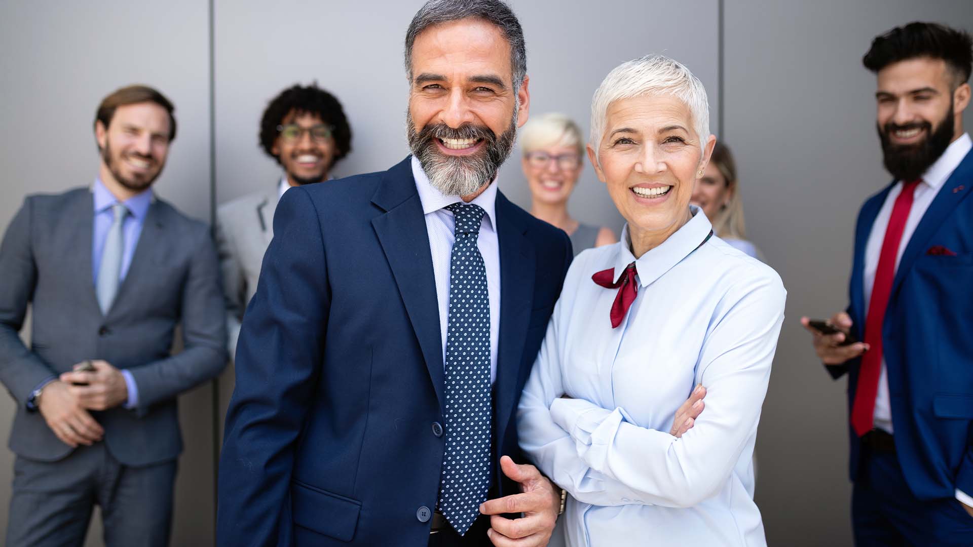 A diverse group of high-stakes professionals, including a doctor, lawyer, and finance executive, representing concierge therapy clients.