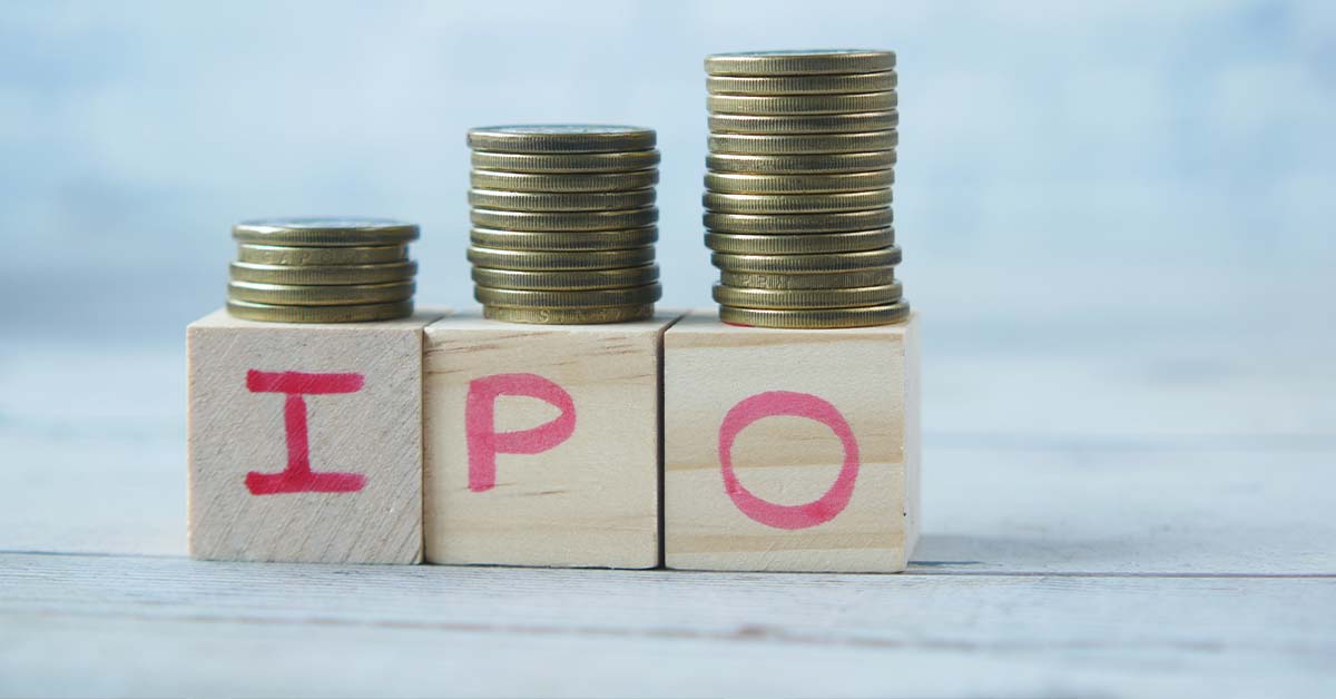 Three wooden blocks spelling IPO with rising stacks of gold coins, featured image for the article Therapy for IPO CFOs.